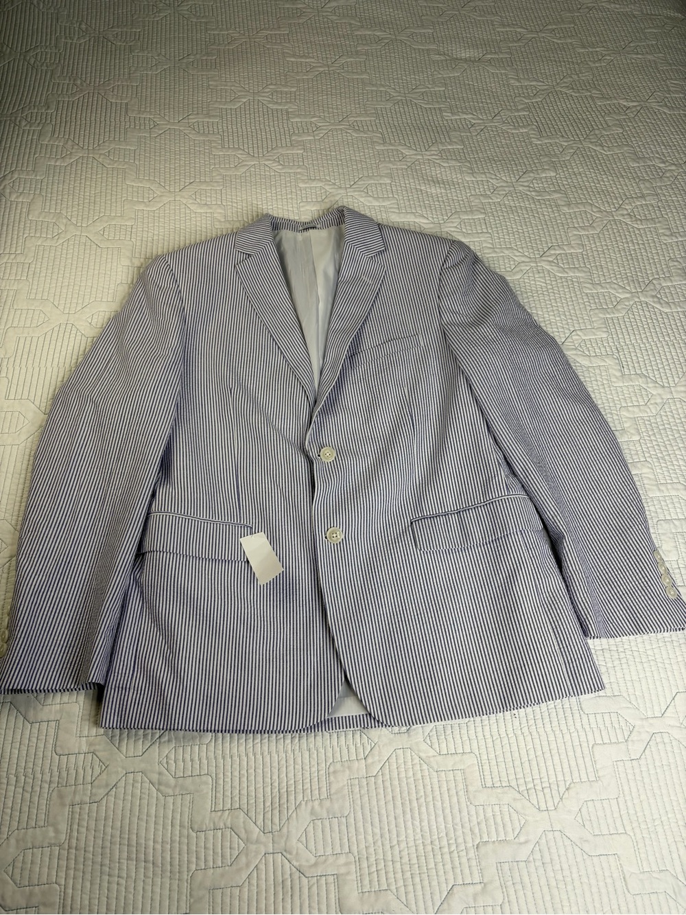 Saddlebred Mens 40R Seersucker Blazer Blue White Striped Cotton Sport Coat